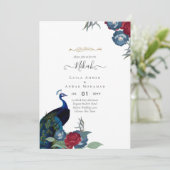Invitation NIKAH Peacock Floral Walimah Mariage islamique Inv (Debout devant)