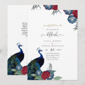 Invitation NIKAH Peacock Floral Walimah Mariage islamique Inv (Devant / Derrière)