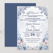 Invitation Nikkah Bleu Blanc Fleurie Blanche (Devant / Derrière)