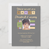 Invitation N'importe quel âge ajouter nom photo gris lilas fê (Devant)