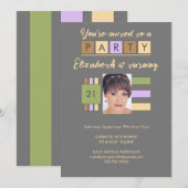 Invitation N'importe quel âge ajouter nom photo gris lilas fê (Devant / Derrière)