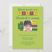 Invitation N'importe quel âge ajouter photo nom vert fête d'a (Devant)