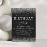 Invitation N'importe quel âge Anniversaire Argent Noir Partie<br><div class="desc">Parties scintillant d'argent et de noir Personnalisé N'importe quel âge (13e, 16e, 18e, 21e, 30e, 40e, 50e, 60e) Invitation à la fête d'anniversaire pour adultes. C'est la parfaite (treize, seize, dix-huit, vingt un, trente, quarante, cinquante ou soixante) Amusante et branchée Invitation d'anniversaire pour une fête d'anniversaire moderne et élégante. Veuillez...</div>