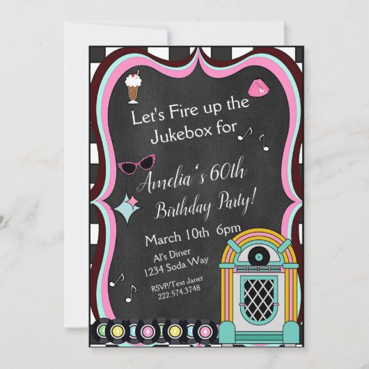 Invitation N'importe quel âge, anniversaire du dîner des anné (Devant)