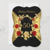 Invitation N'importe quel âge Anniversaire Elégant Or Rouge R (Devant)