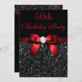 Invitation N'importe quel âge Anniversaire Faux Sequins Bow N (Devant / Derrière)