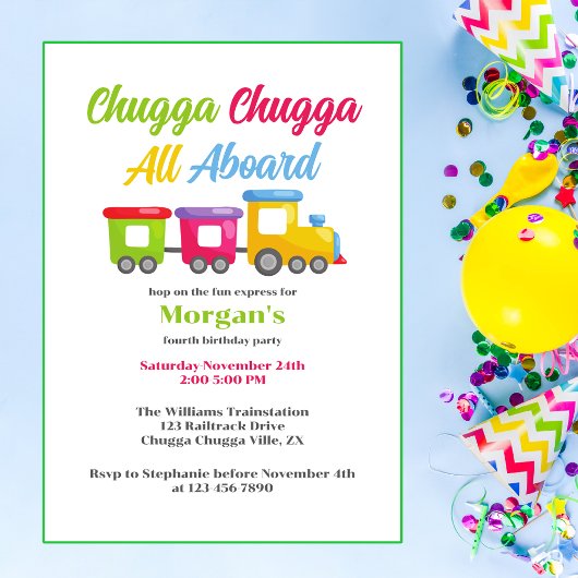 Invitation N'importe quel âge Anniversaire Fête Chugga Choo T