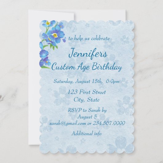 Invitation N'importe quel âge Anniversaire Fête Oubliez-moi p (Dos)