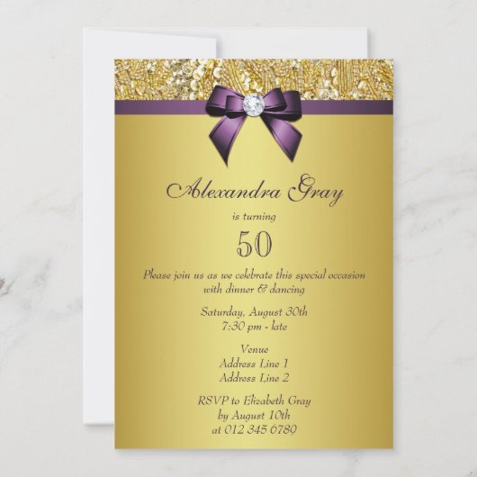 Invitation N'importe quel âge Anniversaire Gold Faux Séquence (Dos)