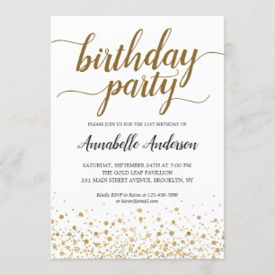 Invitation N'importe quel âge Anniversaire Moderne Gold Confe