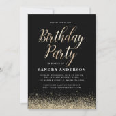Invitation N'importe quel âge Anniversaire Or Noir Parties sc (Devant)