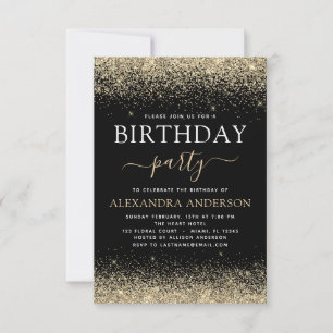 Invitation N'importe quel âge Anniversaire Or Noir Parties sc
