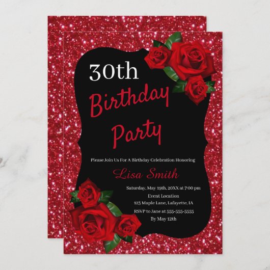 Invitation N'importe quel âge Anniversaire Parties scintillan (Devant / Derrière)