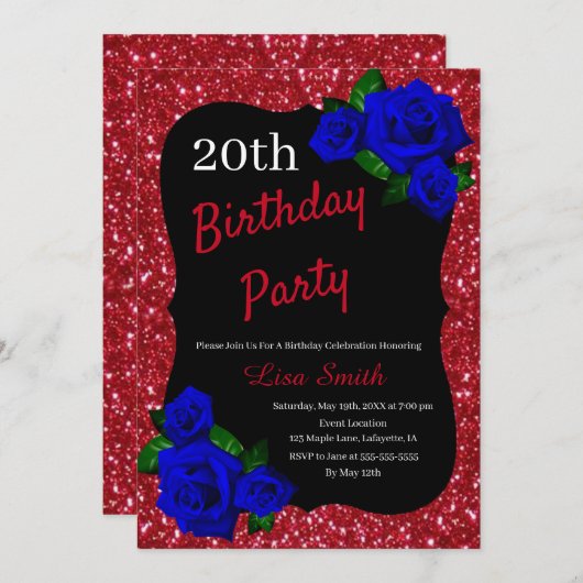 Invitation N'importe quel âge Anniversaire Parties scintillan (Devant / Derrière)