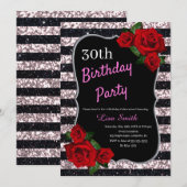 Invitation N'Importe Quel Âge Anniversaire Rose Et Noir Parti (Devant / Derrière)