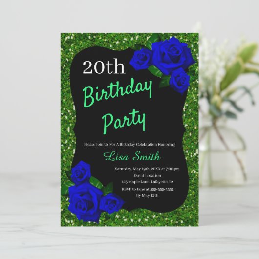 Invitation N'importe quel âge Anniversaire Vert Parties scint (Debout devant)