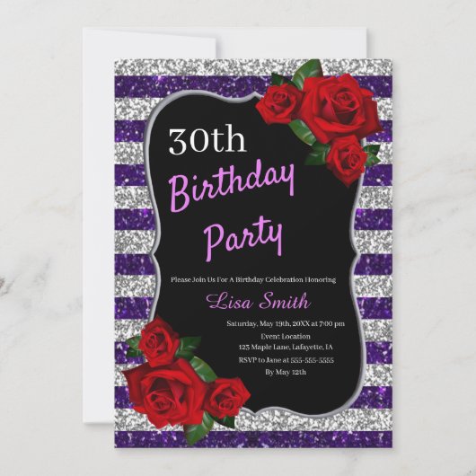 Invitation N'importe quel âge Anniversaire Violet Parties sci (Devant)