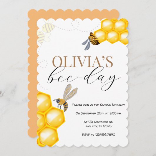 Invitation N'importe quel âge, bebe thème fille anniversaire (Devant / Derrière)