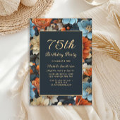 Invitation N'importe quel âge Bleu Orange Fleurs 75e annivers