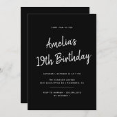 Invitation N'importe quel âge | Brush Script Moderne Noir Ann (Devant / Derrière)