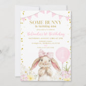Invitation N'IMPORTE QUEL ÂGE Bunny Pink Aquarelle Fleur sauv (Devant)