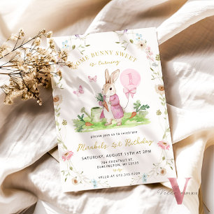 Invitation N'IMPORTE QUEL ÂGE Bunny Pink Aquarelle Fleur sauv