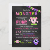 Invitation N'importe quel âge Chalkboard Petit Monster Fille  (Devant)