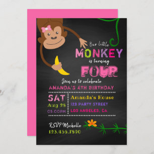 Invitation N'importe quel âge Chalkboard Petit Singe Fille An