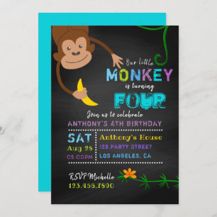 Invitation N'importe quel âge Chalkboard Petit Singe Garçon A