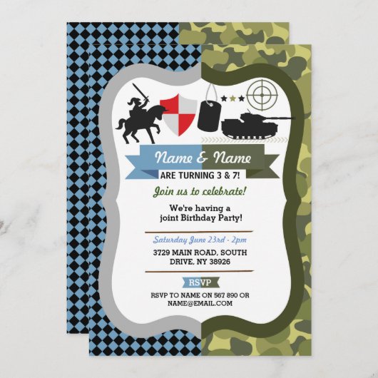 Invitation N'importe quel âge Chevalier et l'armée Joint Boys (Devant / Derrière)