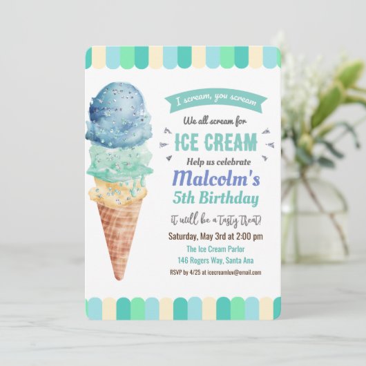Invitation N'IMPORTE QUEL ÂGE - Crème de glace Garçon Invitat (Debout devant)