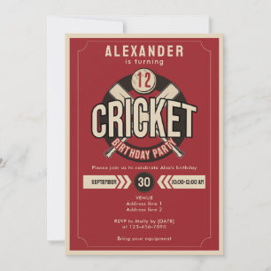 Invitation N'Importe Quel Âge Cricket Ball Jeu Match Annivers