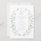 Invitation N'importe quel âge Dusty Blue Fleur sauvage Boho 5 (Devant)