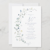 Invitation N'importe quel âge Dusty Blue Fleur sauvage Boho 8 (Devant)