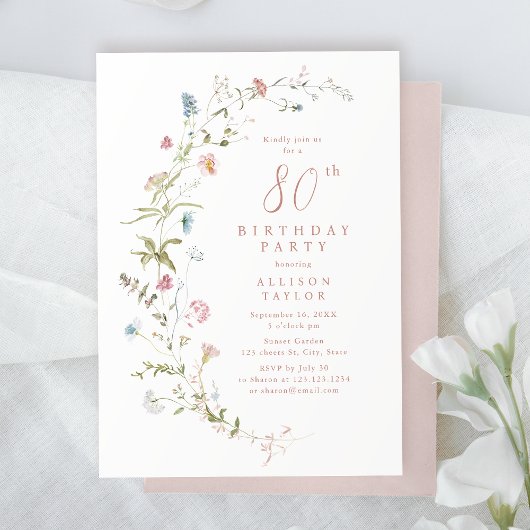 Invitation N'importe quel âge Dusty Fleur sauvage rose Boho 8