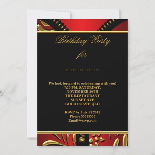 Invitation N'importe quel âge Fabrique Royal Rouge Or Noir An (Dos)