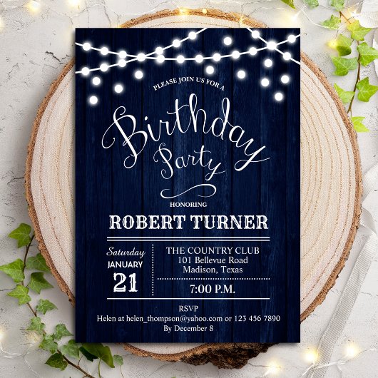 Invitation N'importe quel âge fête d'anniversaire - Rustic Na