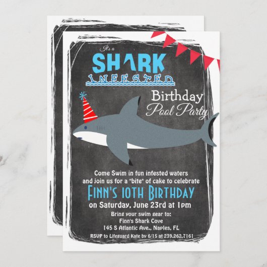 Invitation N'IMPORTE QUEL ÂGE - Fête de la piscine de requins (Devant / Derrière)