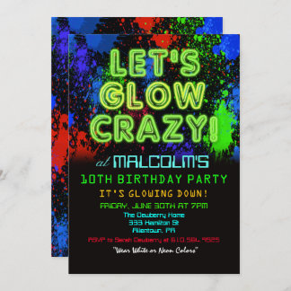 Invitation N'IMPORTE QUEL ÂGE - Glow Party Anniversaire Invit