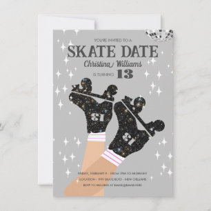 Invitation N'importe quel âge Gray Disco Roller Patinage Anni