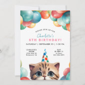 Invitation N'importe quel âge | Kitty Cat Rainbow Balloons An (Devant)