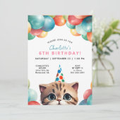 Invitation N'importe quel âge | Kitty Cat Rainbow Balloons An (Debout devant)
