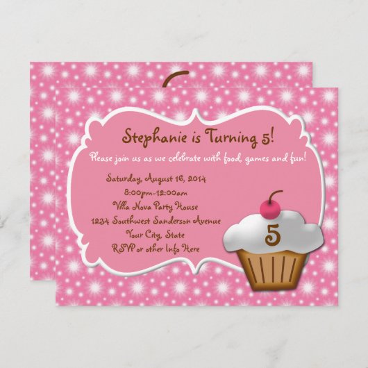 Invitation N'importe quel âge, la houle douce Cupcake Anniver (Devant / Derrière)