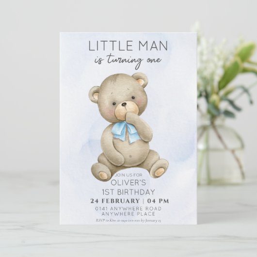 Invitation N'importe quel âge l'ours en peluche garçon annive (Debout devant)