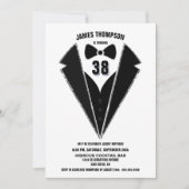 Invitation N'importe quel âge Noir Argent Tuxedo fête d'anniv (Devant)