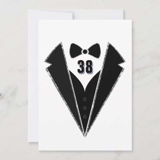 Invitation N'importe quel âge Noir Argent Tuxedo fête d'anniv (Dos)
