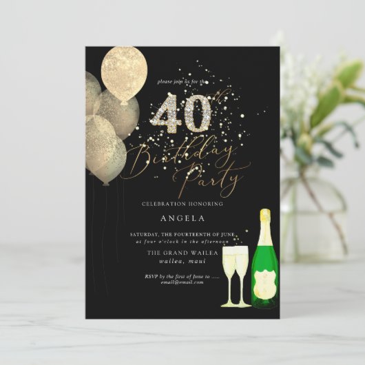 Invitation N'importe quel âge, or Parties scintillant Ballons (Debout devant)