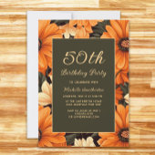 Invitation N'importe quel âge Orange Fleurs Brown 50e anniver