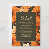 Invitation N'importe quel âge Orange Fleurs Brown Anniversair (Devant)