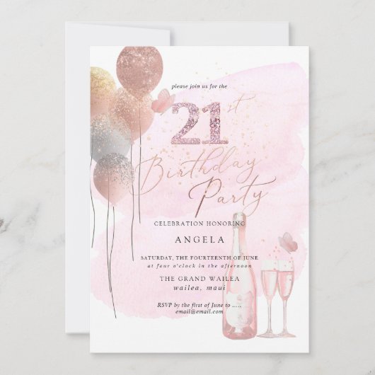 Invitation N'importe quel âge, Parties scintillant Ballons Ch (Devant)